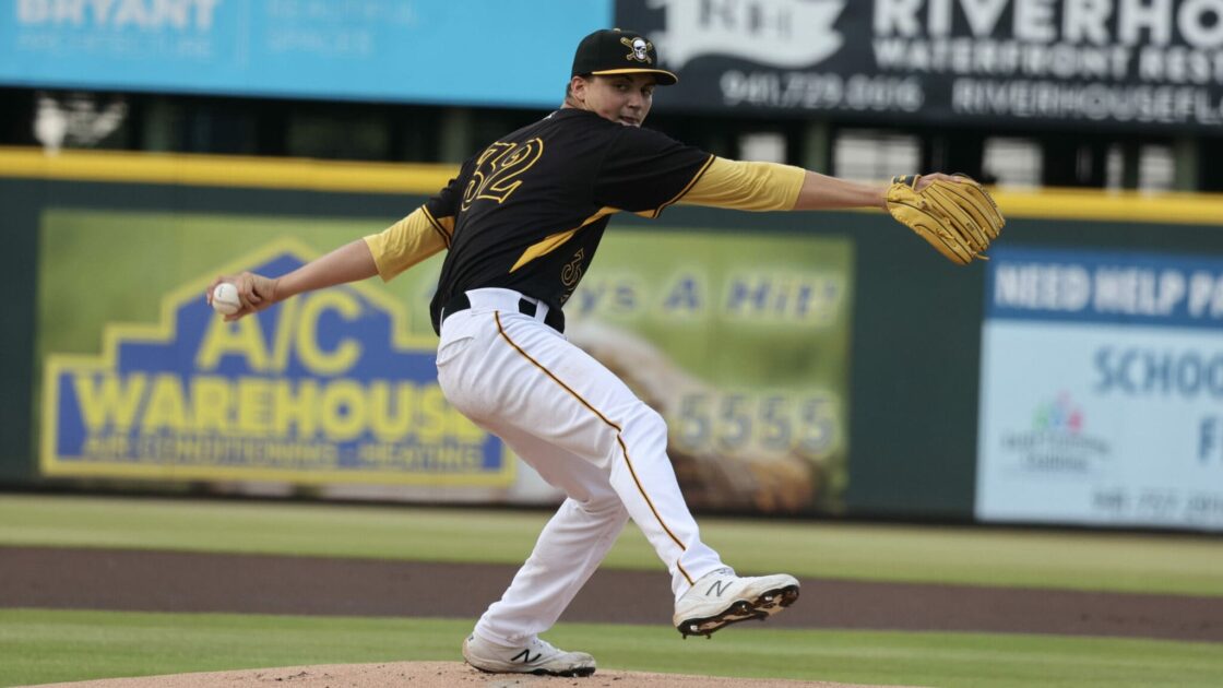 Pirates' left-handed pitching prospect Anthony Solometo shows off his funky wind-up.