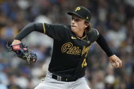 Pittsburgh Pirates' Ryan Borucki pitches during the sixth inning of a baseball game against the Milwaukee Brewers Friday, Aug. 4, 2023, in Milwaukee. (AP Photo/Aaron Gash)