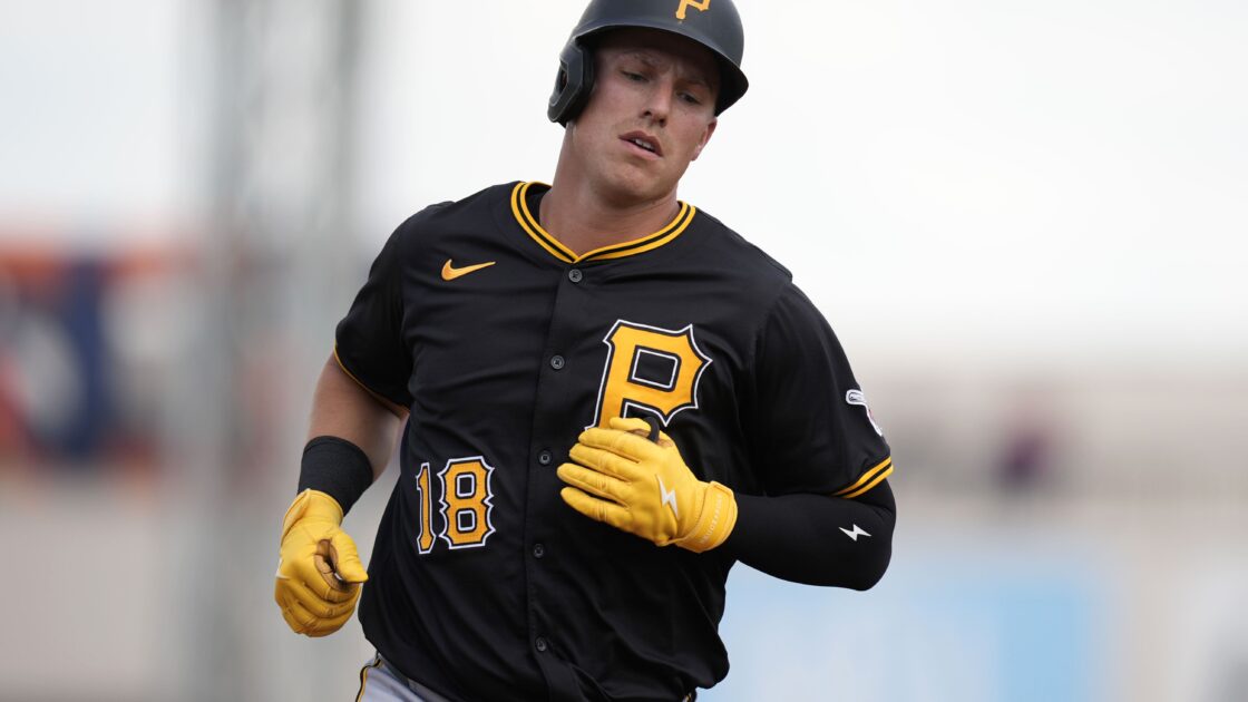 Pittsburgh Pirates' Jake Lamb runs the bases after hitting a home run in the first inning of a spring training baseball game against the Detroit Tigers Saturday, March 9, 2024, in Lakeland, Fla. (AP Photo/Charlie Neibergall)