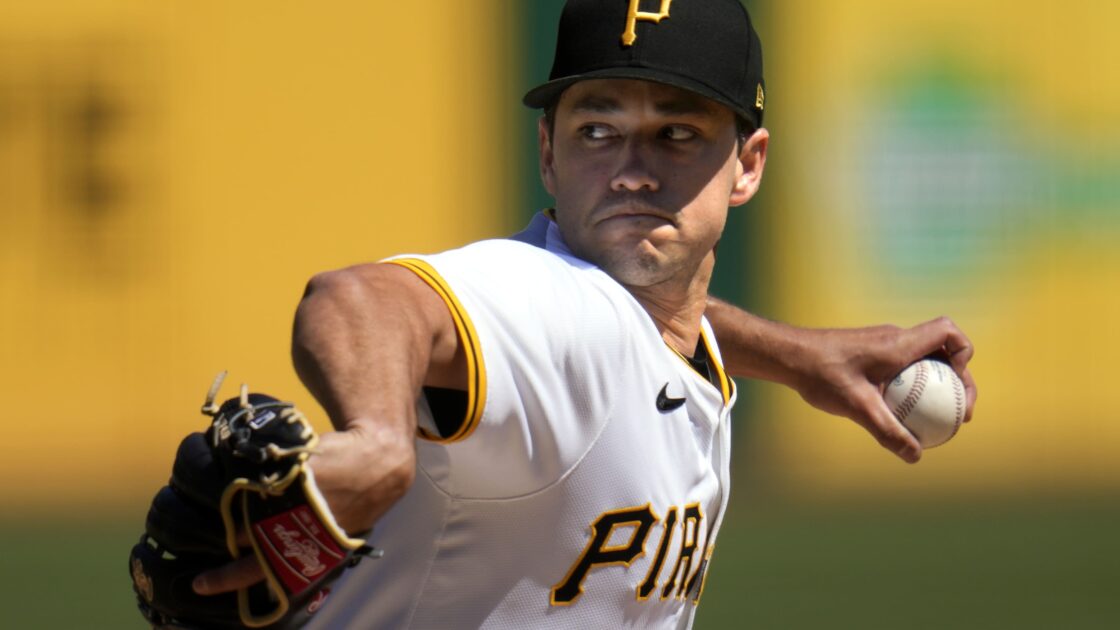 Pittsburgh Pirates pitcher Marco Gonzales delivers during the second inning of a baseball game against the Baltimore Orioles in Pittsburgh, Sunday, April 7, 2024. (AP Photo/Gene J. Puskar)