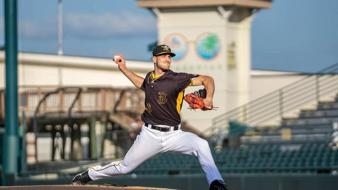 Pirates' prospect Alessandro Ercolani pitches for the Bradenton Marauders: photo courtesy of the Pittsburgh Pirates