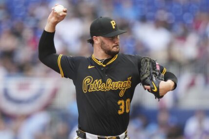 Pittsburgh Pirates pitcher Paul Skenes (30) throws during the first inning of an opening-day baseball game against the Miami Marlins, Thursday, March 27, 2025, in Miami. (AP Photo/Lynne Sladky)